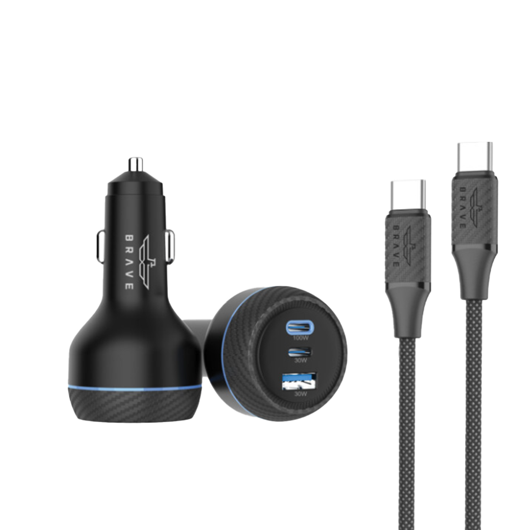 BRAVE-CAR CHARGER 160W 2TYBE-C 1USB WITH CABLE BBC-25