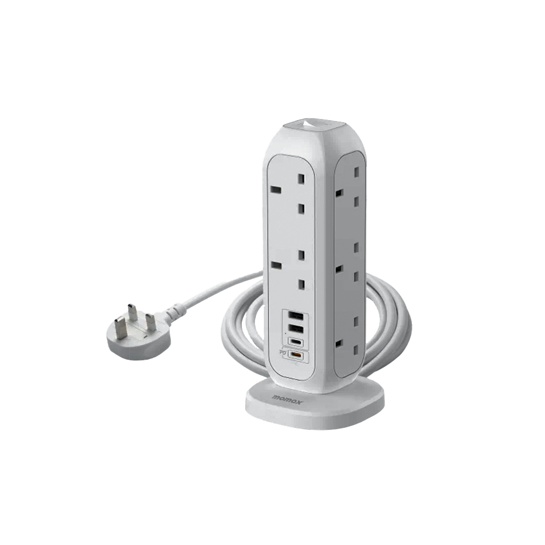 MOMAX-ONEPLUG 11-OUTLET POWER STRIP 2USB-C 2USB-A WHITE