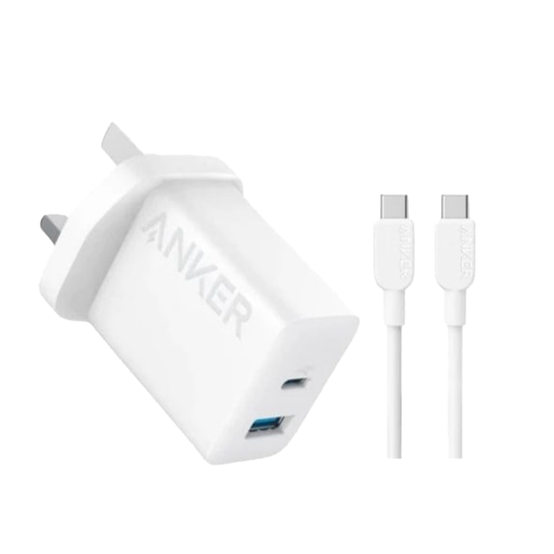 ANKER-GAN CHARGING USB-C AND USB-A 20W WHITE CABLE WHITE 1.5M