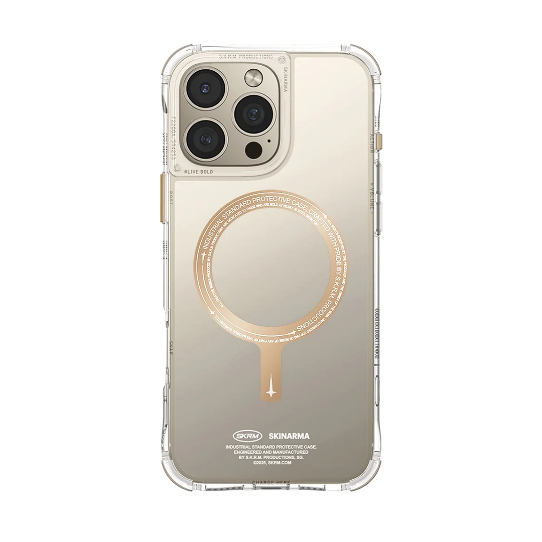 SKINARMA- BACK COVER SAIDO WITH GRIPSTAND CLEAR MAGSAFE 16 PRO GOLD